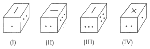 Four rotated views I to IV of the same marked cuboid